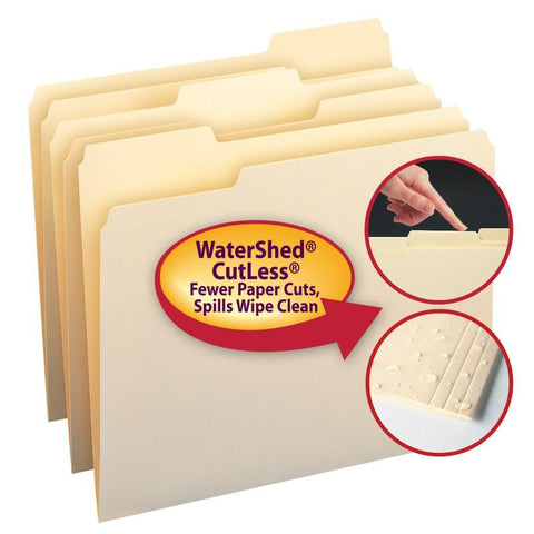 Smead WaterShed®/CutLess® File Folder, 1/3-Cut Tab, Letter Size, Manila, 100 Per Box (10343)