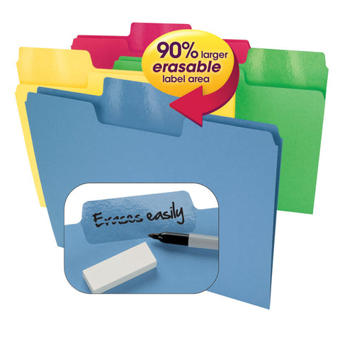Smead Erasable SuperTab® File Folder, Erasable Oversized 1/3-Cut Tab, Letter Size, Assorted Colors, 24 per Pack, (10480)