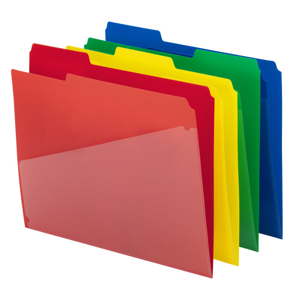 Smead Poly File Folder with Slash Pocket, 1/3-Cut Tab, Letter Size, Assorted Colors, 12 per Pack (10541)