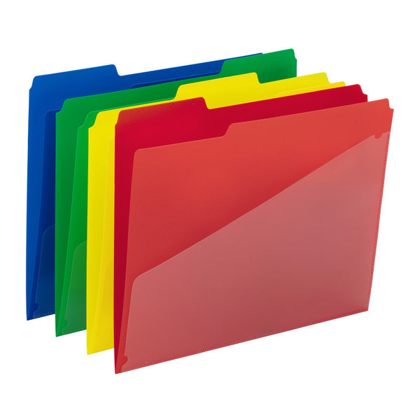 Smead Poly File Folder with Slash Pocket, 1/3-Cut Tab, Letter Size, Assorted Colors, 12 per Pack (10541)