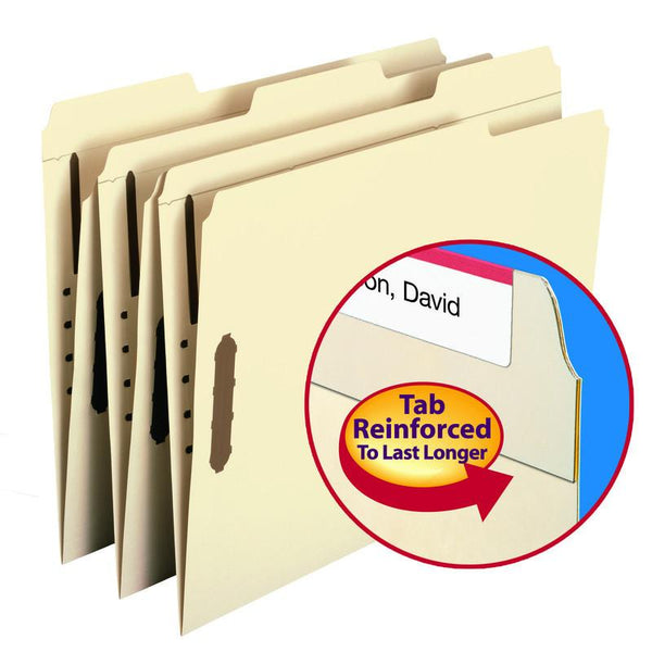 Smead Fastener File Folder, 2 Fasteners, Reinforced 1/3-Cut Tab, Letter Size, Manila, 12 per Pack (11537)