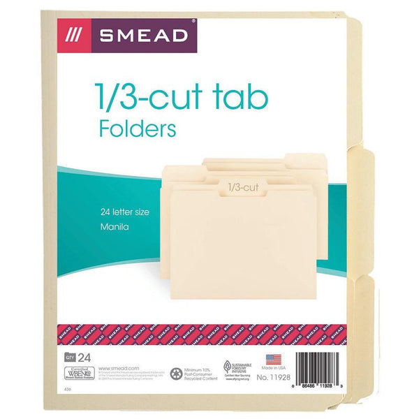 Smead File Folder, 1/3-Cut Tab, Letter Size, Manila, 24 per Pack (11928)