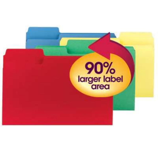 Smead SuperTab® File Folder, Oversized 1/3-Cut Tab, Legal Size, Assorted Colors, 100 per Box (11988)