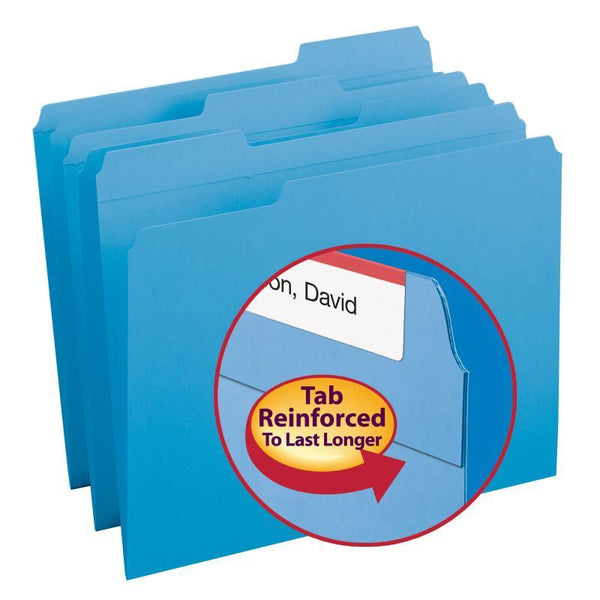 Smead File Folder, Reinforced 1/3-Cut Tab, Letter Size, Blue, 100 per Box (12034)