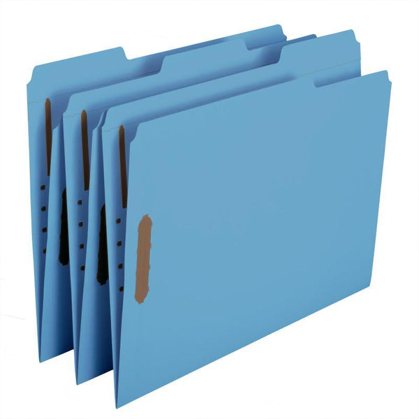 Smead Fastener File Folder, 2 Fasteners, Reinforced 1/3-Cut Tab, Letter Size, Blue, 50 per Box (12040)