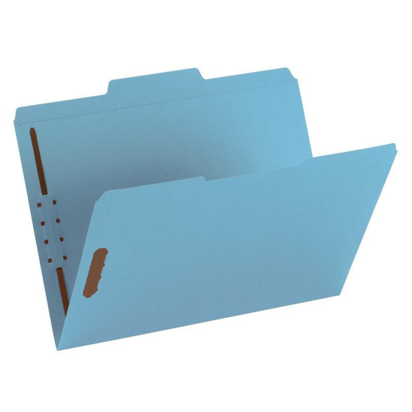 Smead WaterShed®/CutLess® Fastener File Folder, 2 Fasteners, Reinforced 1/3-Cut Tab, Letter Size, Blue, 50 per Box (12042)