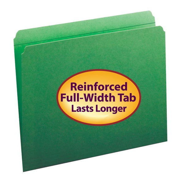 Smead File Folder, Reinforced Straight-Cut Tab, Letter Size, Green, 100 per Box (12110)