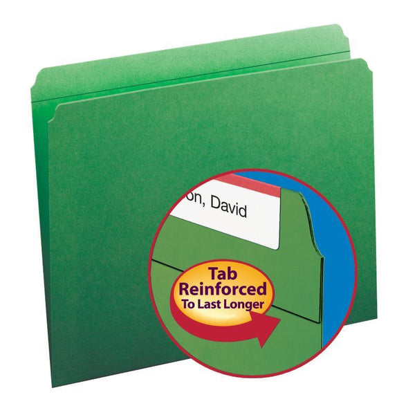 Smead File Folder, Reinforced Straight-Cut Tab, Letter Size, Green, 100 per Box (12110)