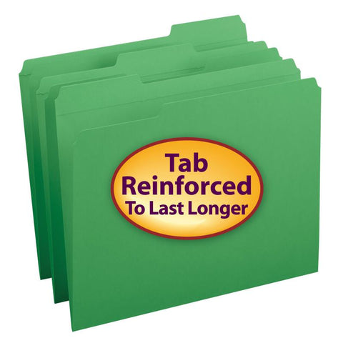 Smead File Folder, Reinforced 1/3-Cut Tab, Letter Size, Green, 100 per Box (12134)
