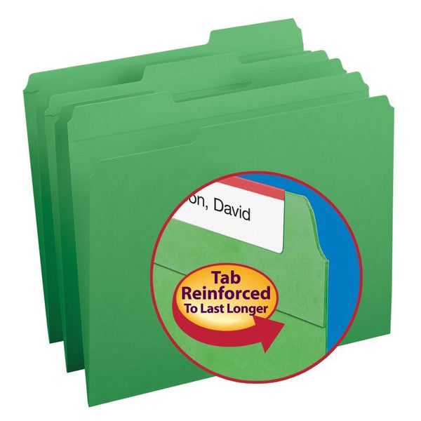 Smead File Folder, Reinforced 1/3-Cut Tab, Letter Size, Green, 100 per Box (12134)