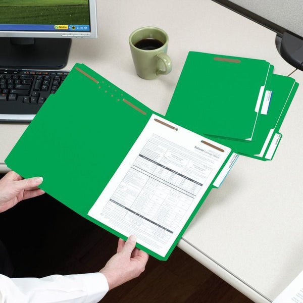 Smead Fastener File Folder, 2 Fasteners, Reinforced 1/3-Cut Tab, Letter Size, Green, 50 per Box (12140)