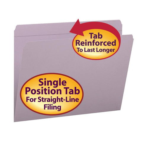 Smead File Folder, Reinforced Straight-Cut Tab, Letter Size, Lavender, 100 per Box (12410)
