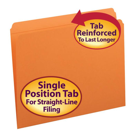 Smead File Folder, Reinforced Straight-Cut Tab, Letter Size, Orange, 100 per Box (12510)