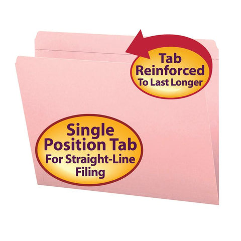 Smead File Folder, Reinforced Straight-Cut Tab, Letter Size, Pink, 100 per Box (12610)