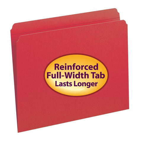 Smead File Folder, Reinforced Straight-Cut Tab, Letter Size, Red, 100 per Box (12710)
