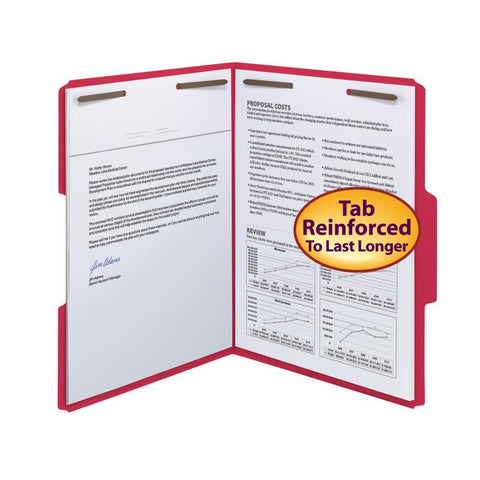Smead Fastener File Folder, 2 Fasteners, Reinforced 1/3-Cut Tab, Letter Size, Red, 50 per Box (12740)