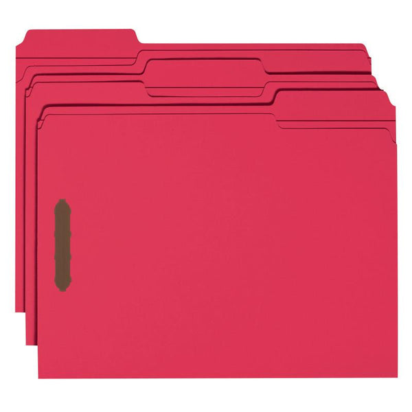 Smead WaterShed®/CutLess® Fastener File Folder, 2 Fasteners, Reinforced 1/3-Cut Tab, Letter Size, Red, 50 per Box (12742)