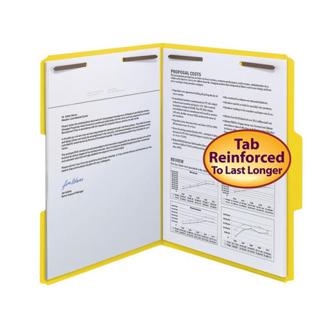Smead Fastener File Folder, 2 Fasteners, Reinforced 1/3-Cut Tab, Letter Size, Yellow, 50 per Box (12940)