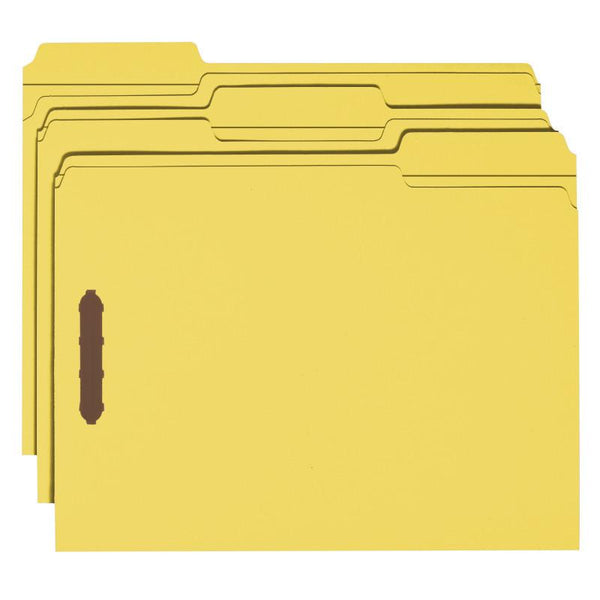 Smead WaterShed®/CutLess® Fastener File Folder, 2 Fasteners, Reinforced 1/3-Cut Tab, Letter Size, Yellow, 50 per Box (12942)
