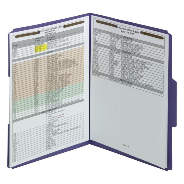 Smead Fastener File Folder, 2 Fasteners, Reinforced 1/3-Cut Tab, Letter Size, Purple, 50 per Box (13040)