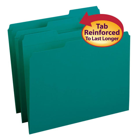 Smead File Folder, Reinforced 1/3-Cut Tab, Letter Size, Teal, 100 per Box (13134)