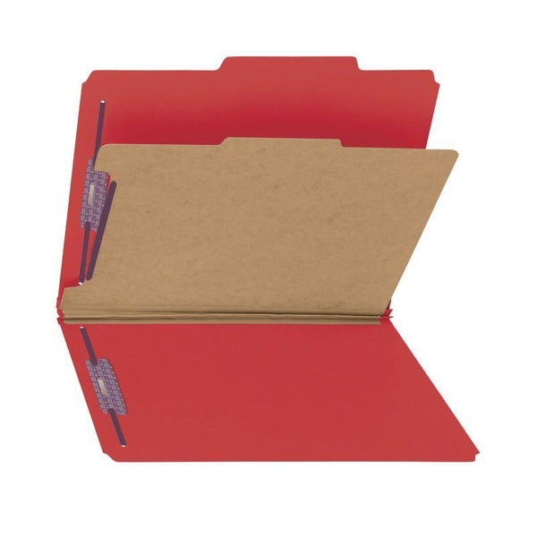Smead Pressboard Classification File Folder with SafeSHIELD® Fasteners, 1 Divider, 2" Expansion, Letter Size, Bright Red, 10 per Box (13731)