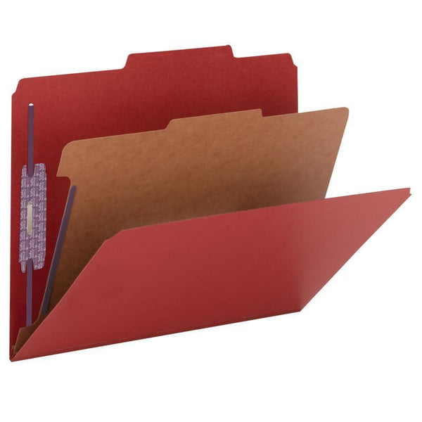 Smead Pressboard Classification File Folder with SafeSHIELD® Fasteners, 1 Divider, 2" Expansion, Letter Size, Bright Red, 10 per Box (13731)