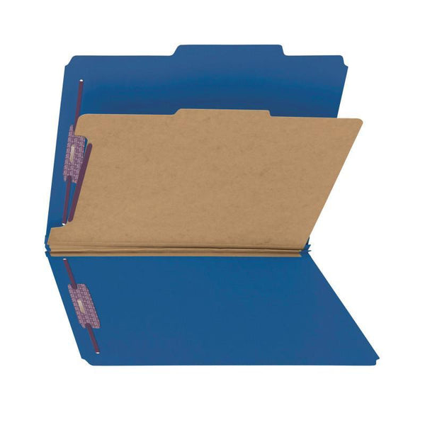 Smead Pressboard Classification File Folder with SafeSHIELD® Fasteners, 1 Divider, 2" Expansion, Letter Size, Dark Blue, 10 per Box (13732)