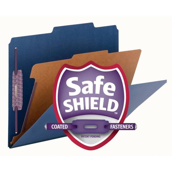Smead Pressboard Classification File Folder with SafeSHIELD® Fasteners, 1 Divider, 2" Expansion, Letter Size, Dark Blue, 10 per Box (13732)