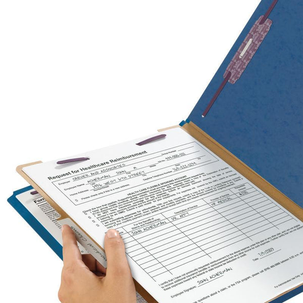 Smead Pressboard Classification File Folder with SafeSHIELD® Fasteners, 1 Divider, 2" Expansion, Letter Size, Dark Blue, 10 per Box (13732)