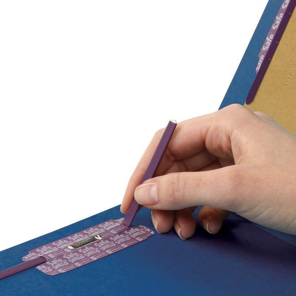 Smead Pressboard Classification File Folder with SafeSHIELD® Fasteners, 1 Divider, 2" Expansion, Letter Size, Dark Blue, 10 per Box (13732)