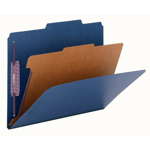 Smead Pressboard Classification File Folder with SafeSHIELD® Fasteners, 1 Divider, 2" Expansion, Letter Size, Dark Blue, 10 per Box (13732)