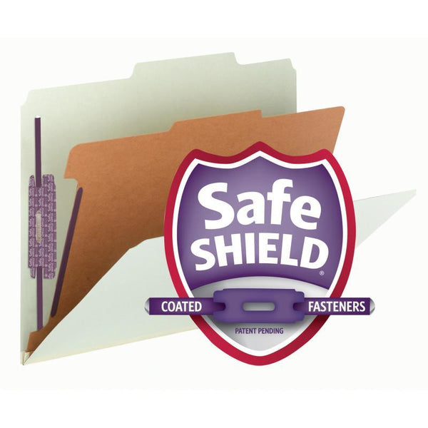 Smead Pressboard Classification File Folder with SafeSHIELD® Fasteners, 1 Divider, 2" Expansion, Letter Size, Gray/Green, 10 per Box (13776)