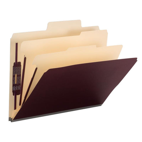 Smead SuperTab® Classification Folder, Oversized Tab, 2 Dividers, 2" Expansion, Letter Size, Maroon, 10 per Box (14013)