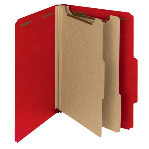 Smead 100% Recycled Pressboard Classification Folder, 2 Dividers, 2" Expansion, Letter Size, Bright Red, 10 per Box (14061)