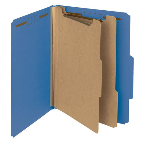 Smead 100% Recycled Pressboard Classification Folder, 2 Dividers, 2" Expansion, Letter Size, Dark Blue, 10 per Box (14062)