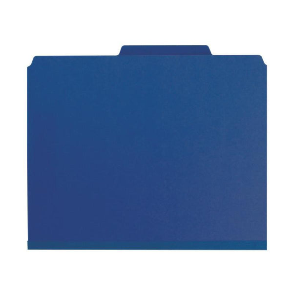 Smead Pressboard Classification Folder with Pocket Divider and SafeSHIELD® Fasteners, 2 Dividers, 2" Expansion, Letter Size, Dark Blue, 10 per Box (14077)