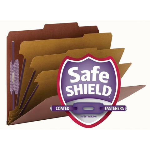 Smead Pressboard Classification File Folder with SafeSHIELD® Fasteners, 3 Dividers, 3" Expansion, Letter Size, Red, 10 per Box  (14092)