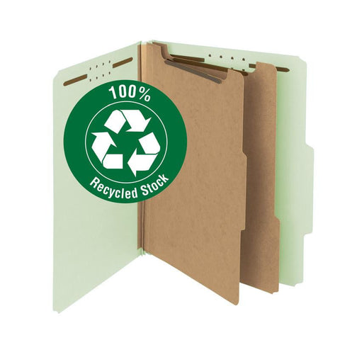 Smead 100% Recycled Pressboard Classification File Folder, 3 Dividers, 3" Expansion, Letter Size, Gray/Green, 10 each per Box  (14093)
