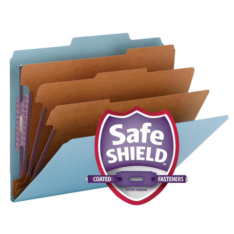 Smead Pressboard Classification File Folder with SafeSHIELD® Fasteners, 3 Dividers, 3" Expansion, Letter Size, Blue, 10 per Box  (14094)