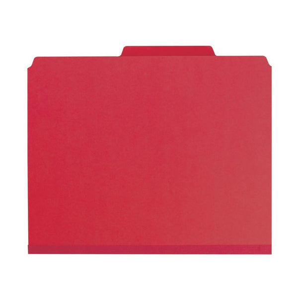 Smead Pressboard Classification File Folder with SafeSHIELD® Fasteners, 3 Dividers, 3" Expansion, Letter Size, Bright Red, 10 per Box (14095)