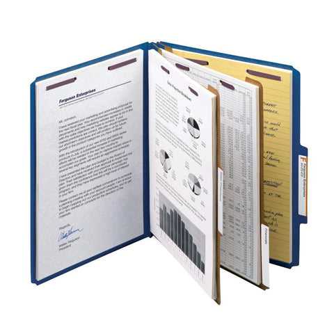Smead Premium Pressboard Classification File Folder with SafeSHIELD® Fasteners, 2 Dividers, 2" Expansion, Letter Size, Dark Blue, 10 per Box (14200)