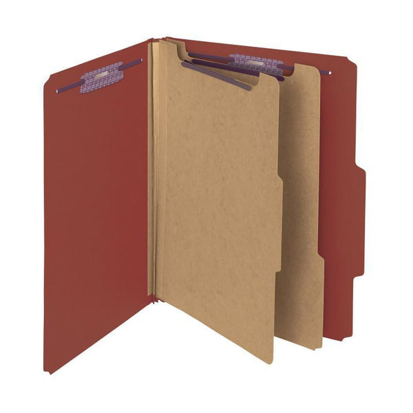 Smead Premium Pressboard Classification File Folder with SafeSHIELD® Fasteners, 2 Dividers, 2" Expansion, Letter Size, Red, 10 each per Box (14205)