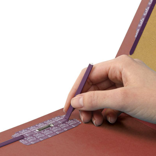 Smead Premium Pressboard Classification File Folder with SafeSHIELD® Fasteners, 2 Dividers, 2" Expansion, Letter Size, Red, 10 each per Box (14205)