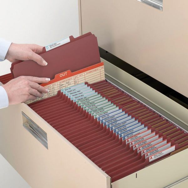 Smead Premium Pressboard Classification File Folder with SafeSHIELD® Fasteners, 2 Dividers, 2" Expansion, Letter Size, Red, 10 each per Box (14205)
