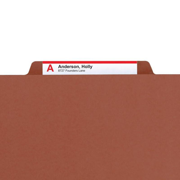 Smead Premium Pressboard Classification File Folder with SafeSHIELD® Fasteners, 2 Dividers, 2" Expansion, Letter Size, Red, 10 each per Box (14205)