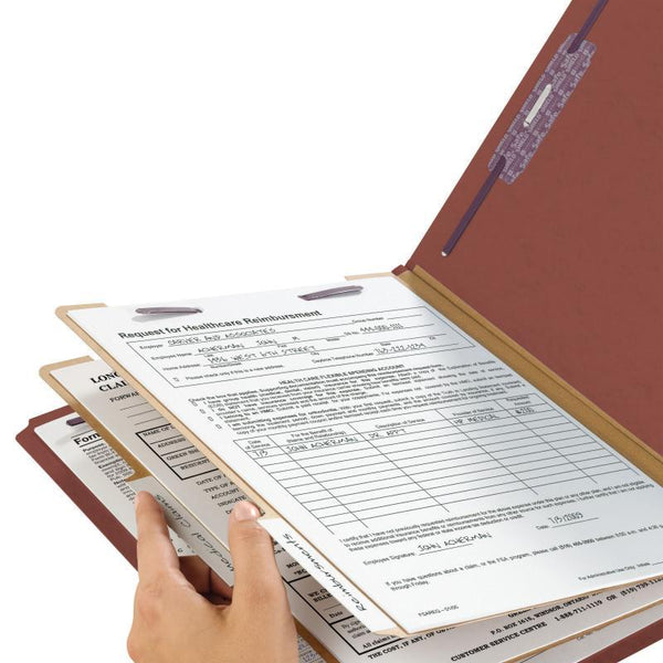 Smead Premium Pressboard Classification File Folder with SafeSHIELD® Fasteners, 2 Dividers, 2" Expansion, Letter Size, Red, 10 each per Box (14205)