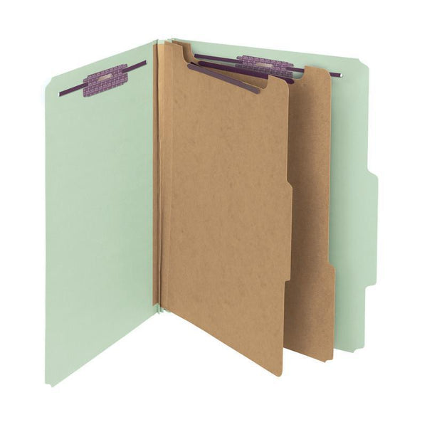 Smead 100% Recycled Pressboard Classification File Folder, 2 Dividers, 2" Expansion, Letter Size, Gray/Green, 10 per Box  (14206)