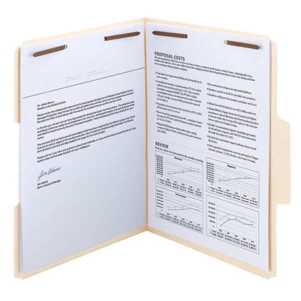 Smead SuperTab® Fastener File Folders, 2 Fastener, Oversized Reinforced 1/3- Cut Tab, Letter Size, Manila , 50 per Box (14535)