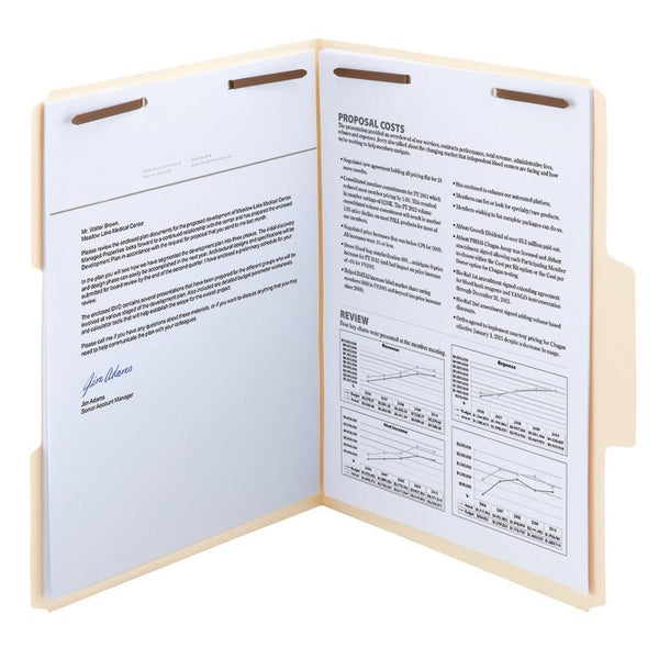 Smead SuperTab® Heavyweight Fastener File Folder, 2 Fasteners, Reinforced 1/3-Cut Tab, Guide Height, Letter Size, Manila, 50 per Box (14545)